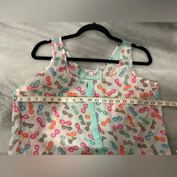 Candies Sheer Neon Sunglasses Print Flowy Button Tank Top Beach Travel Size S - Picture 7 of 9